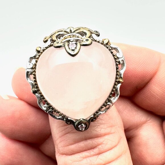 Michael Valitutti Ring Pink Gemstone Heart Sterling Silver Gold Size 6 - Picture 2 of 4
